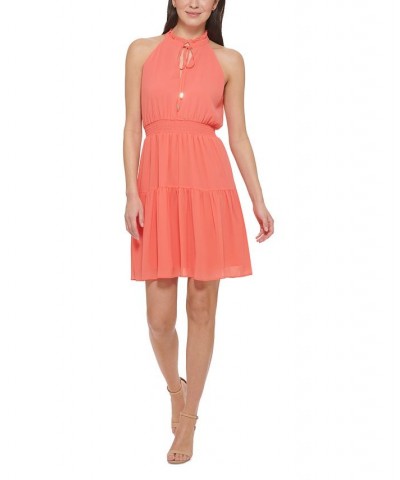 Smocked Chiffon Fit & Flare Dress Orange $63.64 Dresses