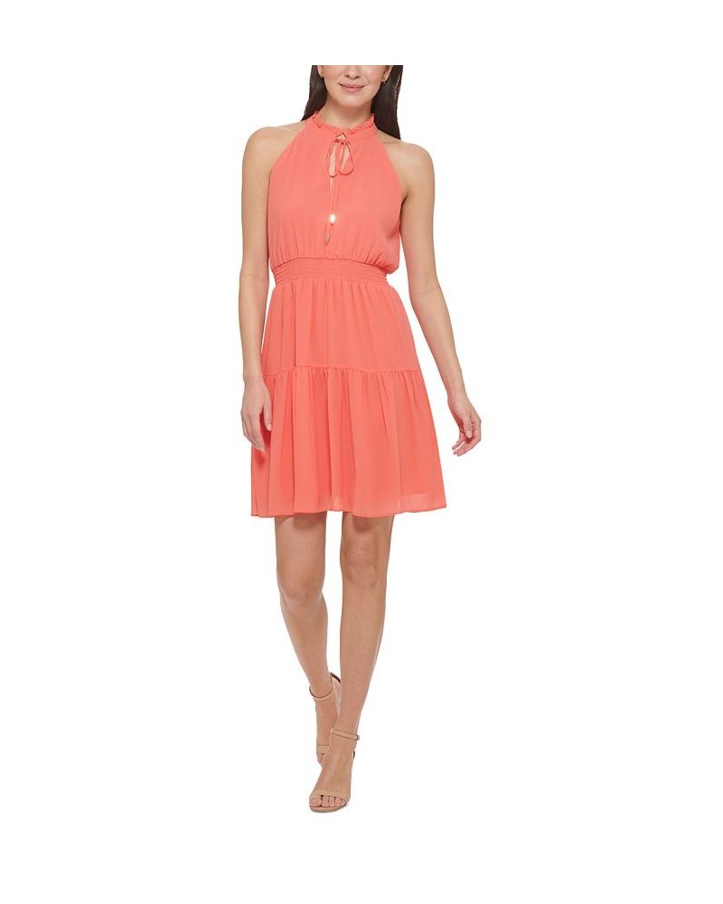 Smocked Chiffon Fit & Flare Dress Orange $63.64 Dresses