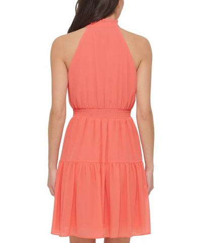 Smocked Chiffon Fit & Flare Dress Orange $63.64 Dresses