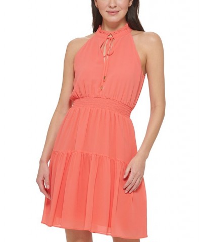 Smocked Chiffon Fit & Flare Dress Orange $63.64 Dresses