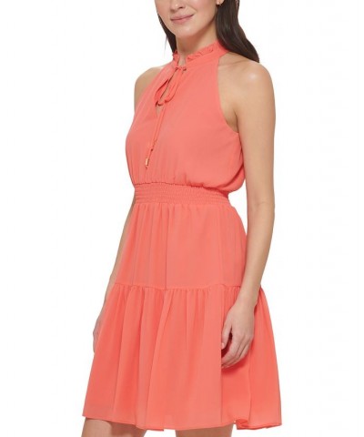 Smocked Chiffon Fit & Flare Dress Orange $63.64 Dresses