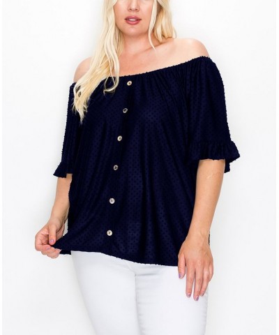 Plus Size Swiss Dot Jersey Top Blue $28.00 Tops