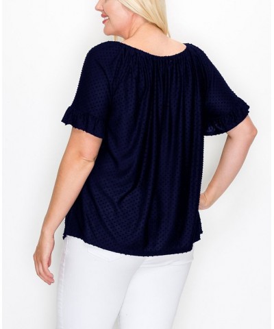 Plus Size Swiss Dot Jersey Top Blue $28.00 Tops