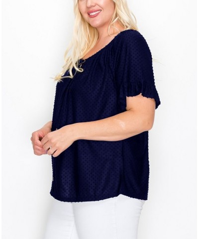 Plus Size Swiss Dot Jersey Top Blue $28.00 Tops