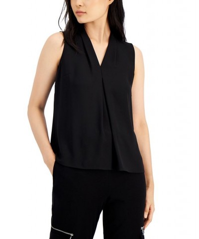 Women's Sleeveless Pleat V-Neck Top Black $28.98 Tops