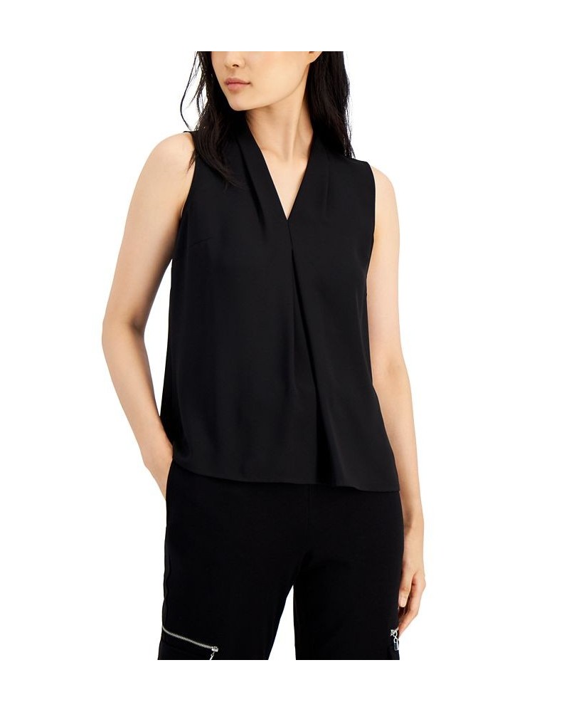 Women's Sleeveless Pleat V-Neck Top Black $28.98 Tops