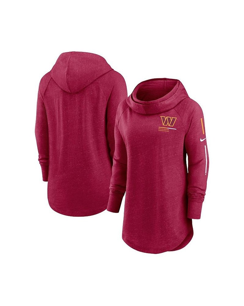 Women's Burgundy Washington Commanders Minimal Statement Raglan Funnel Neck Pullover Hoodie Red $30.75 Sweatshirts