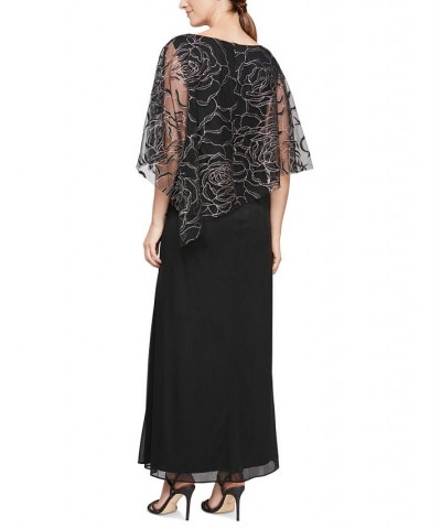 Popover V Neck Glitter Floral with Asymetric Cape Black/Rose Gold $35.28 Dresses