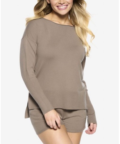 Voyage Textured Sweater Knit Lounge Top Brown $30.72 Sleepwear