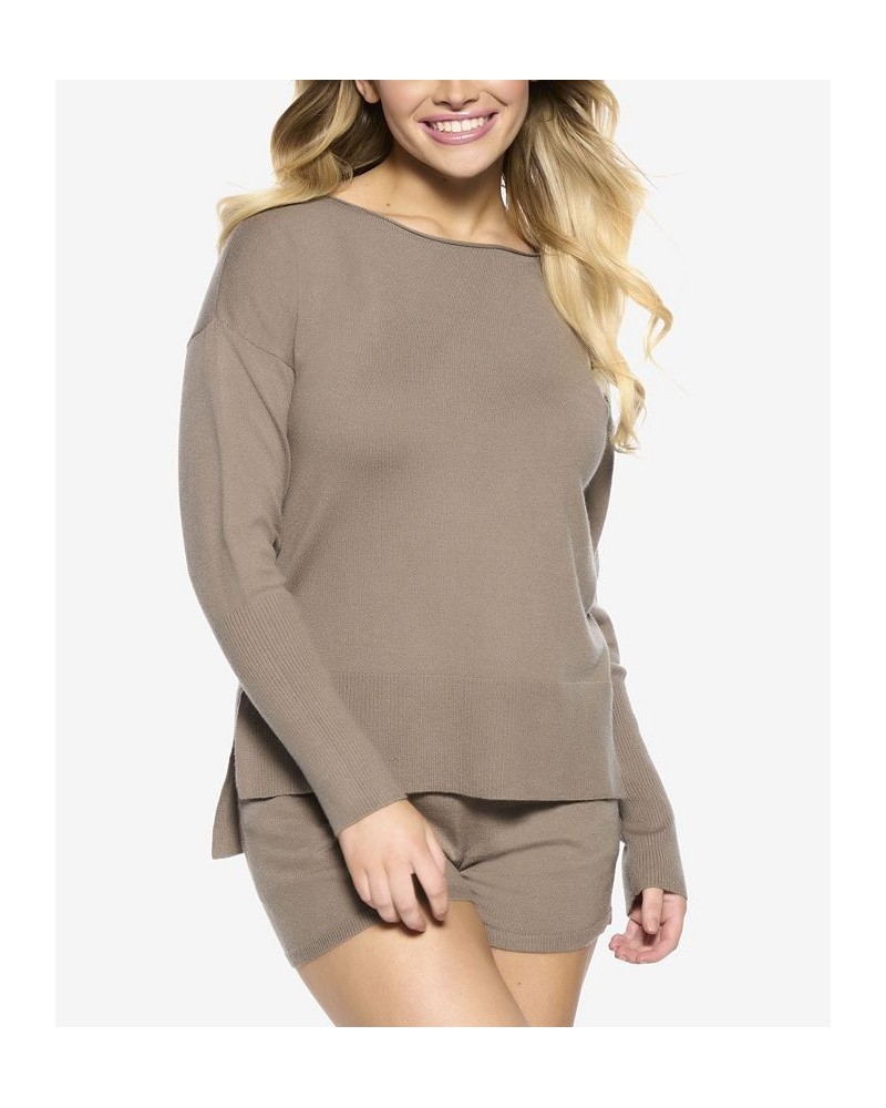 Voyage Textured Sweater Knit Lounge Top Brown $30.72 Sleepwear