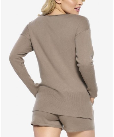 Voyage Textured Sweater Knit Lounge Top Brown $30.72 Sleepwear