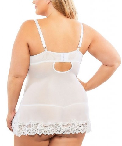 Plus Size Soft Cup Babydoll & G-String 2pc Lingerie Set White $16.74 Lingerie