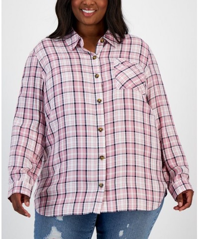 Plus Size Plaid Button-Down Top PINK PLAID $14.17 Tops