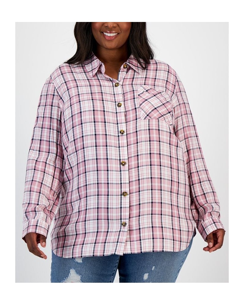 Plus Size Plaid Button-Down Top PINK PLAID $14.17 Tops