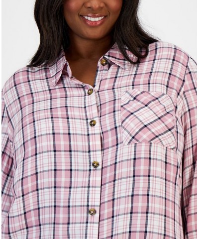 Plus Size Plaid Button-Down Top PINK PLAID $14.17 Tops