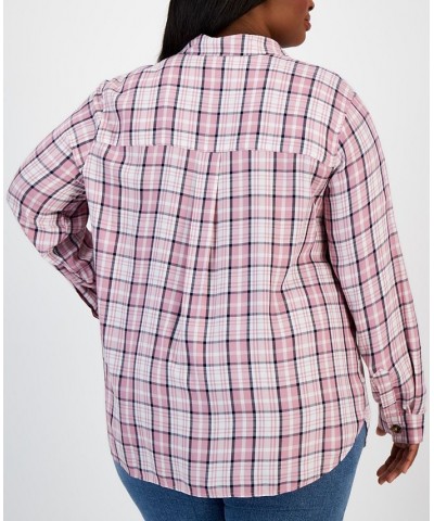 Plus Size Plaid Button-Down Top PINK PLAID $14.17 Tops