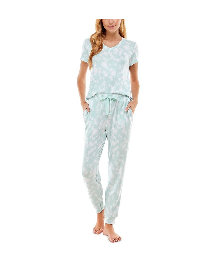 V-Neck T-Shirt & Jogger Pants Pajama Set Pom Pom Tie Dye Icy Morn $12.90 Sleepwear