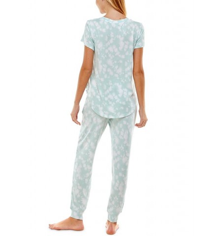 V-Neck T-Shirt & Jogger Pants Pajama Set Pom Pom Tie Dye Icy Morn $12.90 Sleepwear