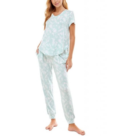 V-Neck T-Shirt & Jogger Pants Pajama Set Pom Pom Tie Dye Icy Morn $12.90 Sleepwear