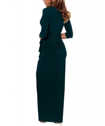 Ruched Ruffle-Trim Gown Green $80.15 Dresses