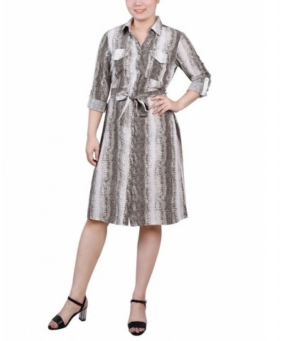 Women's 3/4 Sleeve Roll Tab Shirtdress with Belt Taupe Danari $20.72 Dresses