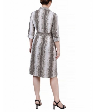 Women's 3/4 Sleeve Roll Tab Shirtdress with Belt Taupe Danari $20.72 Dresses