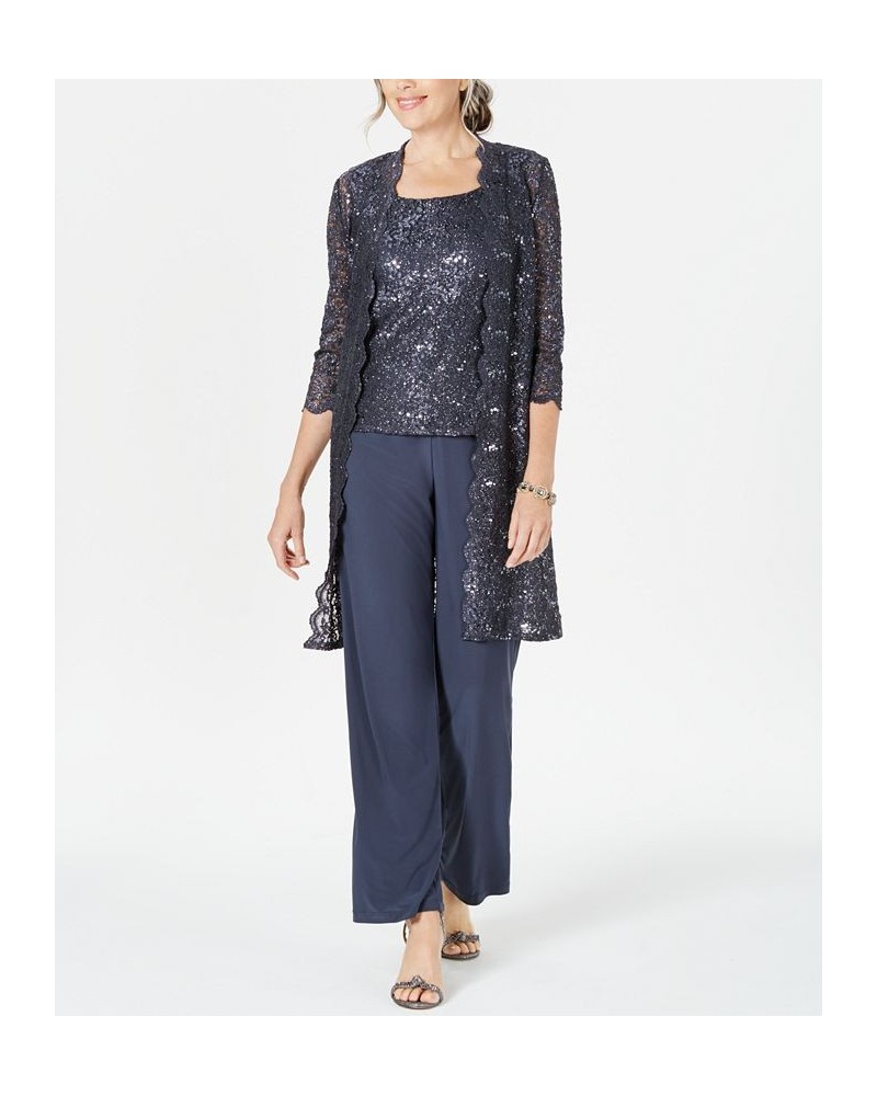 3-Pc. Sequined Lace Pantsuit & Jacket Coal $55.60 Dresses