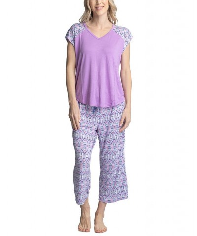 Women's Twinning 2-Pc. Short Sleeve & Capri Pajama Set Purple $32.48 Sleepwear