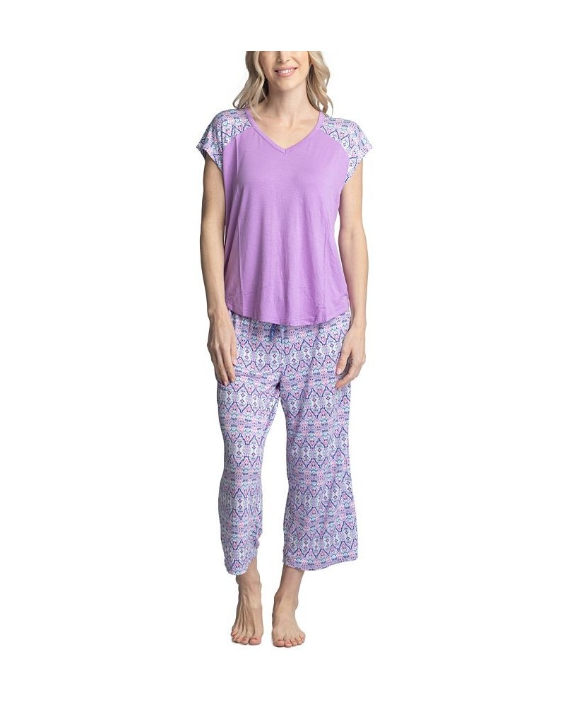 Women's Twinning 2-Pc. Short Sleeve & Capri Pajama Set Purple $32.48 Sleepwear