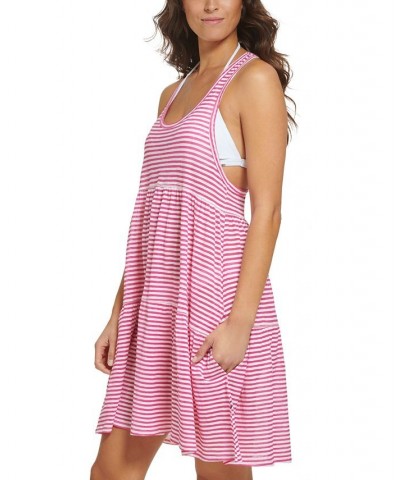 Striped Tank Cover-Up Pink $36.96 Swimsuits