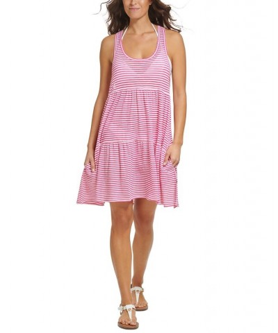 Striped Tank Cover-Up Pink $36.96 Swimsuits