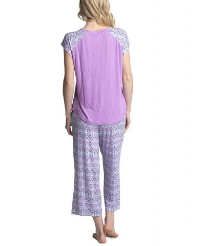 Women's Twinning 2-Pc. Short Sleeve & Capri Pajama Set Purple $32.48 Sleepwear