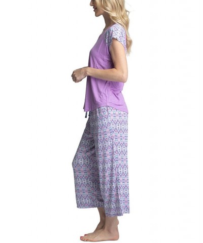 Women's Twinning 2-Pc. Short Sleeve & Capri Pajama Set Purple $32.48 Sleepwear