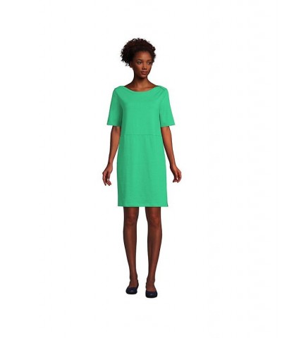 Women's Heavyweight Cotton Jersey Elbow Sleeve Dress Green $38.38 Dresses