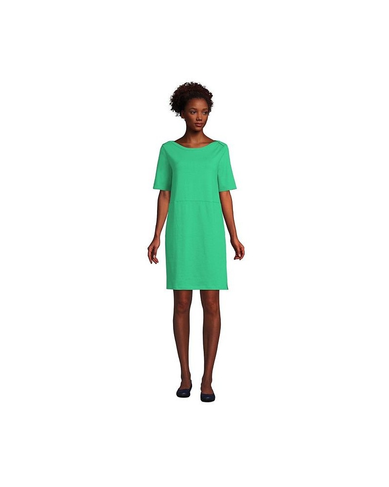 Women's Heavyweight Cotton Jersey Elbow Sleeve Dress Green $38.38 Dresses