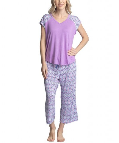 Women's Twinning 2-Pc. Short Sleeve & Capri Pajama Set Purple $32.48 Sleepwear