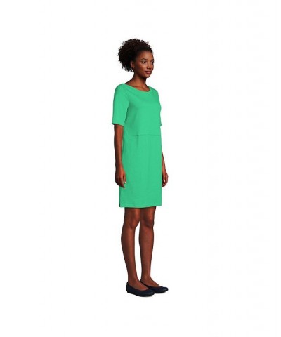 Women's Heavyweight Cotton Jersey Elbow Sleeve Dress Green $38.38 Dresses