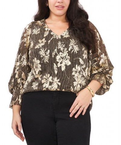 Plus Size Metallic-Threaded Smocked Top Rich Black $32.33 Tops