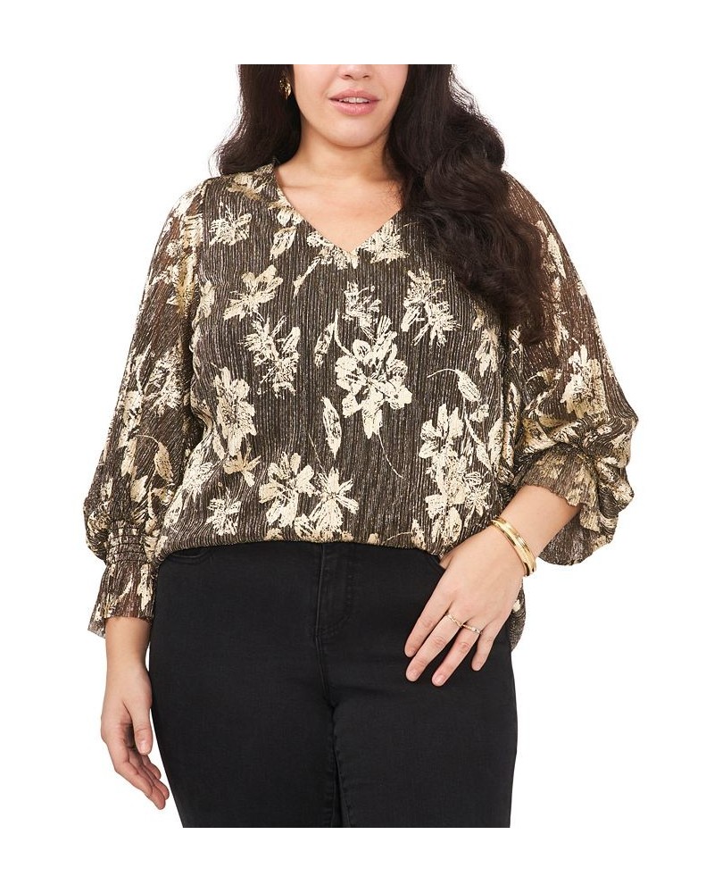 Plus Size Metallic-Threaded Smocked Top Rich Black $32.33 Tops