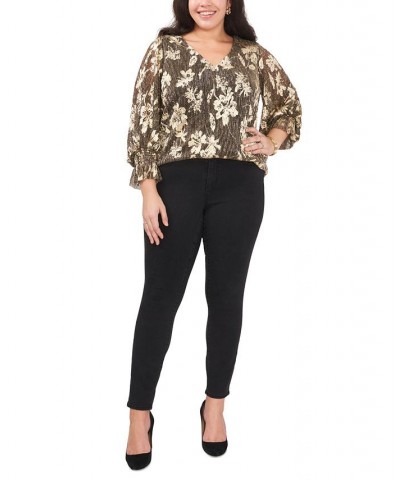 Plus Size Metallic-Threaded Smocked Top Rich Black $32.33 Tops