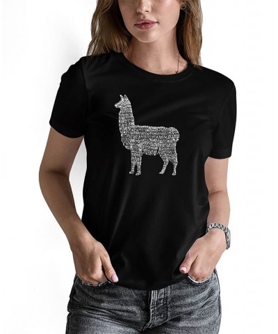 Women's Llama Mama Word Art T-shirt Black $16.45 Tops