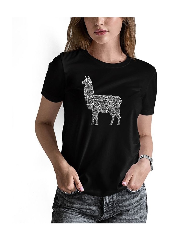 Women's Llama Mama Word Art T-shirt Black $16.45 Tops