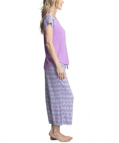 Women's Twinning 2-Pc. Short Sleeve & Capri Pajama Set Purple $32.48 Sleepwear