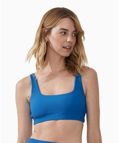 Women's Rib Square Neck Crop Top Marine Blue Rib $15.40 Tops