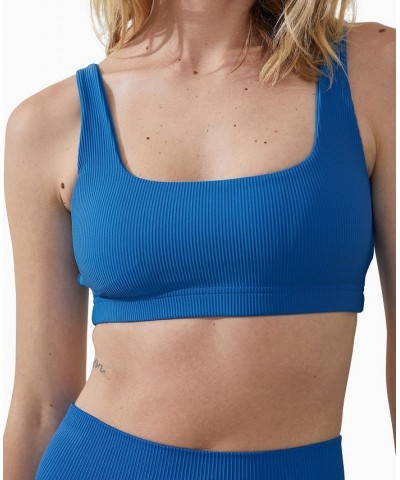 Women's Rib Square Neck Crop Top Marine Blue Rib $15.40 Tops