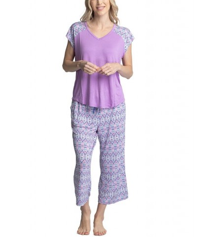 Women's Twinning 2-Pc. Short Sleeve & Capri Pajama Set Purple $32.48 Sleepwear