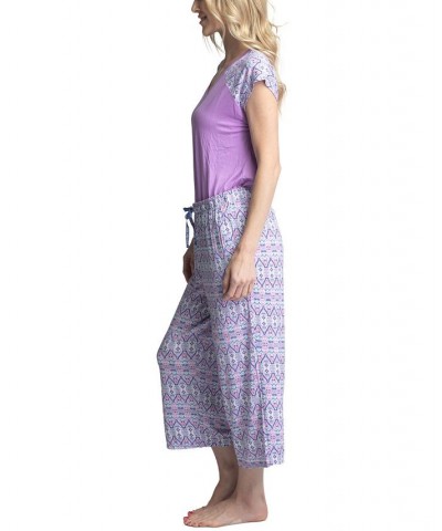 Women's Twinning 2-Pc. Short Sleeve & Capri Pajama Set Purple $32.48 Sleepwear