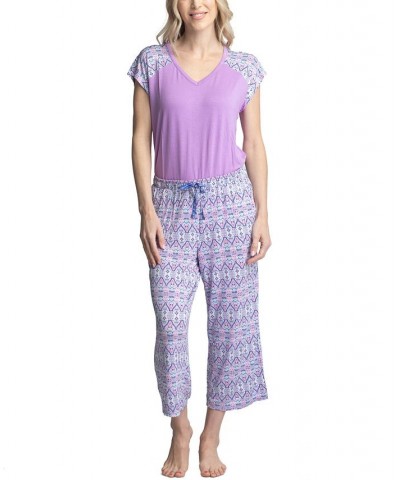 Women's Twinning 2-Pc. Short Sleeve & Capri Pajama Set Purple $32.48 Sleepwear