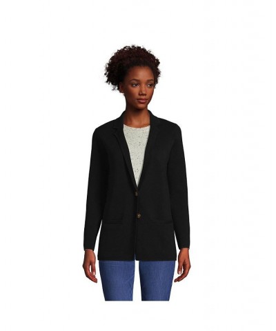 Women's Fine Gauge Cotton Button Front Blazer Sweater Black $34.49 Jackets