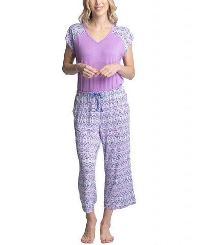 Women's Twinning 2-Pc. Short Sleeve & Capri Pajama Set Purple $32.48 Sleepwear